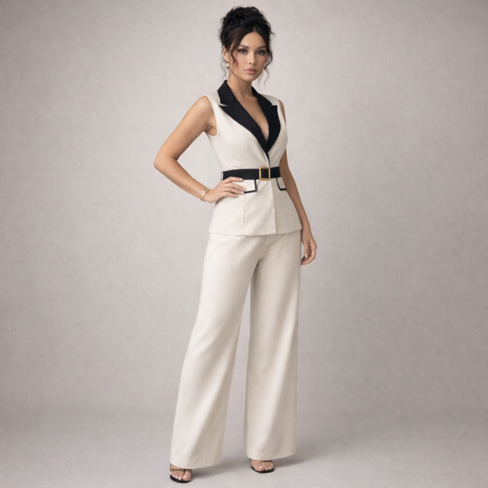 Women's white set styled look — elegant — Angela Formal 2-Piece Set — Sonverdano