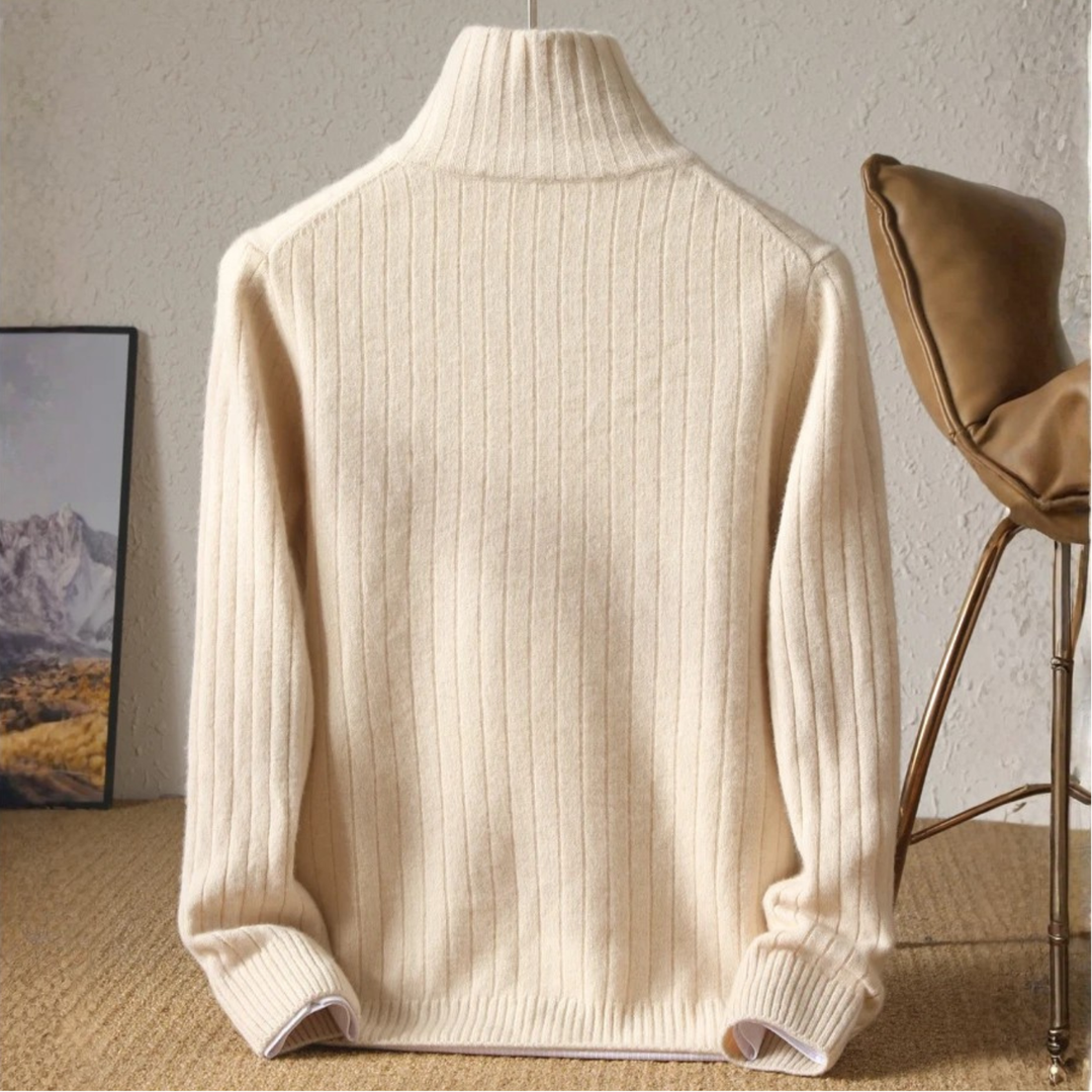 Men's Merino Wool Cardigan with Stand Collar and Zipper