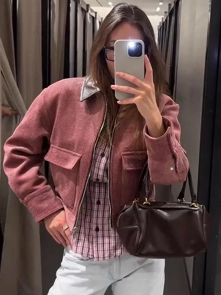 Stylish Cropped Zip-Up Women's Bomber Jacket