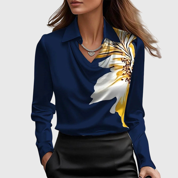 Elegant Women's Blouse with Pleated Neckline - Versatile and Chic