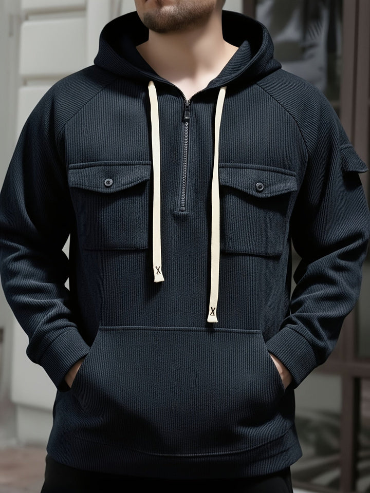 Men's Quarter-Zip Hoodie with Chest Pockets