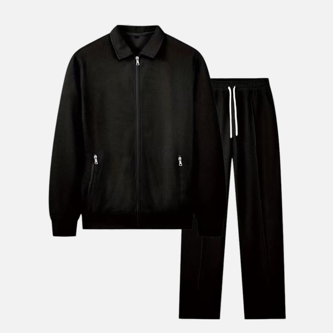 Two-Piece Waffle Knit Men's Casual Outfit