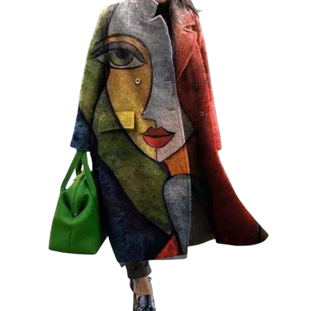 Elegant Oversized Women's Coat with Artistic Patterns