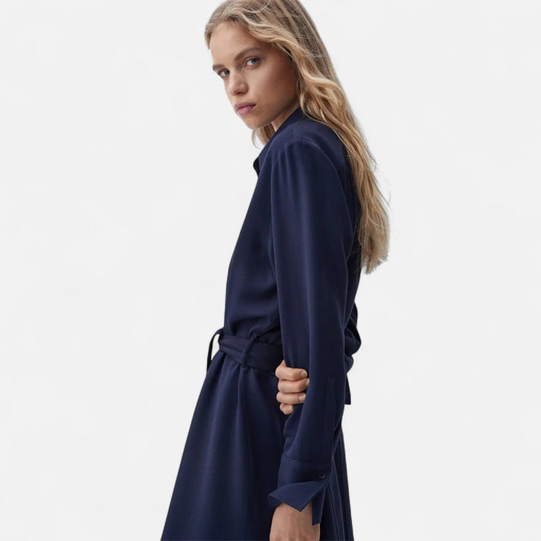 Elegant Slim-Fit Women's Midi Shirt Dress with Belt