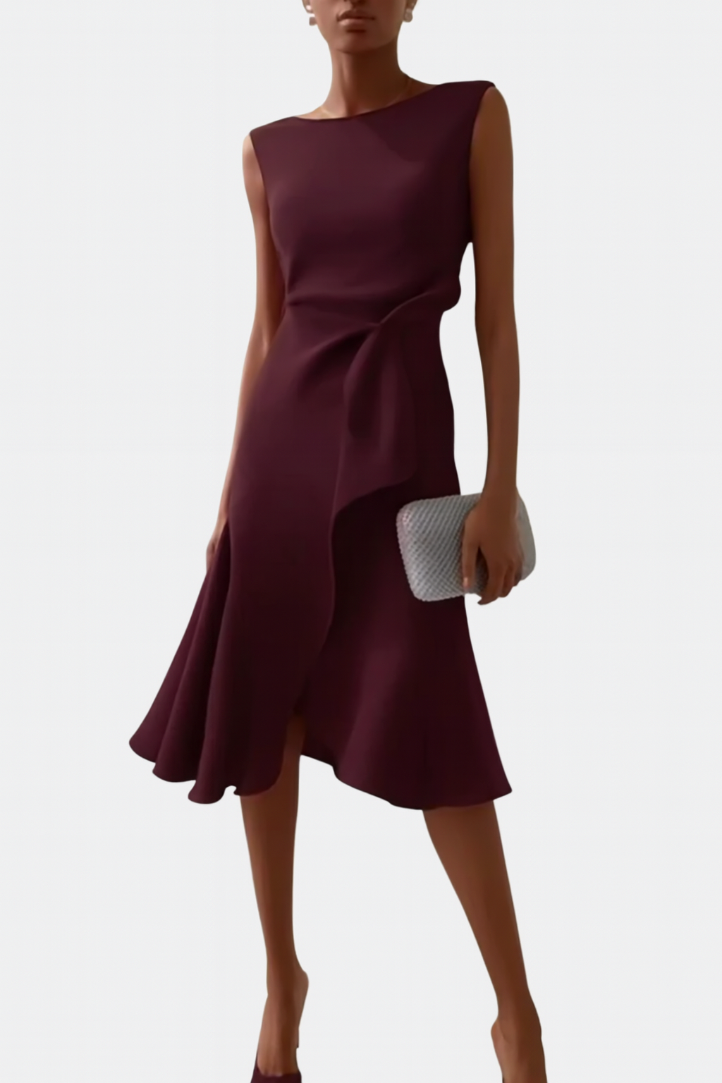 Elegant Draped Women's Asymmetric Midi Dress