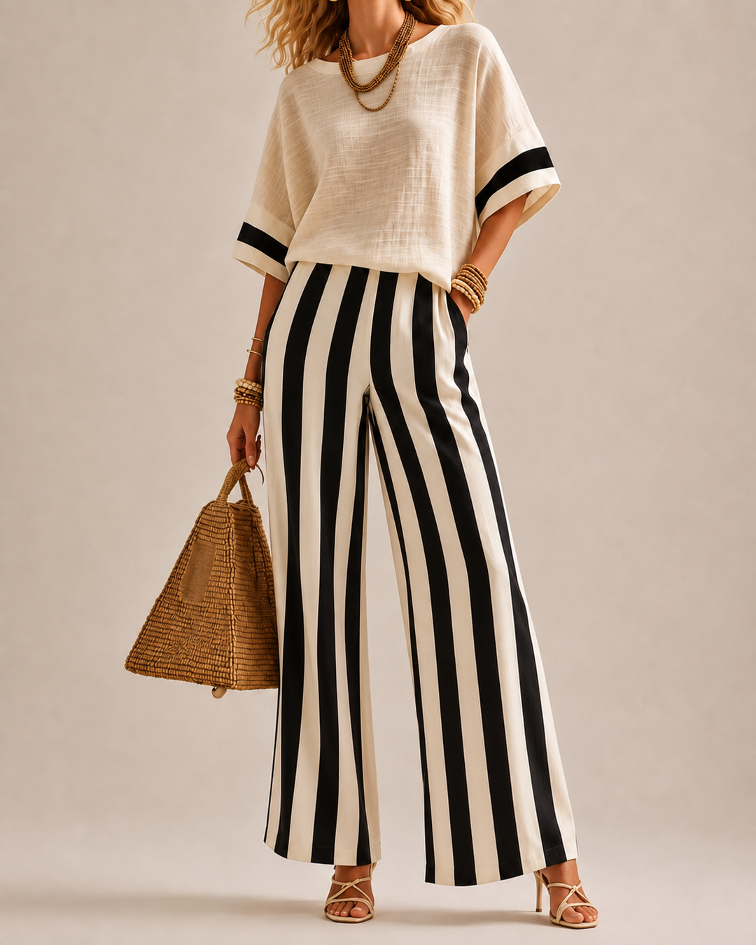 Casual Striped Women's Two-Piece Set