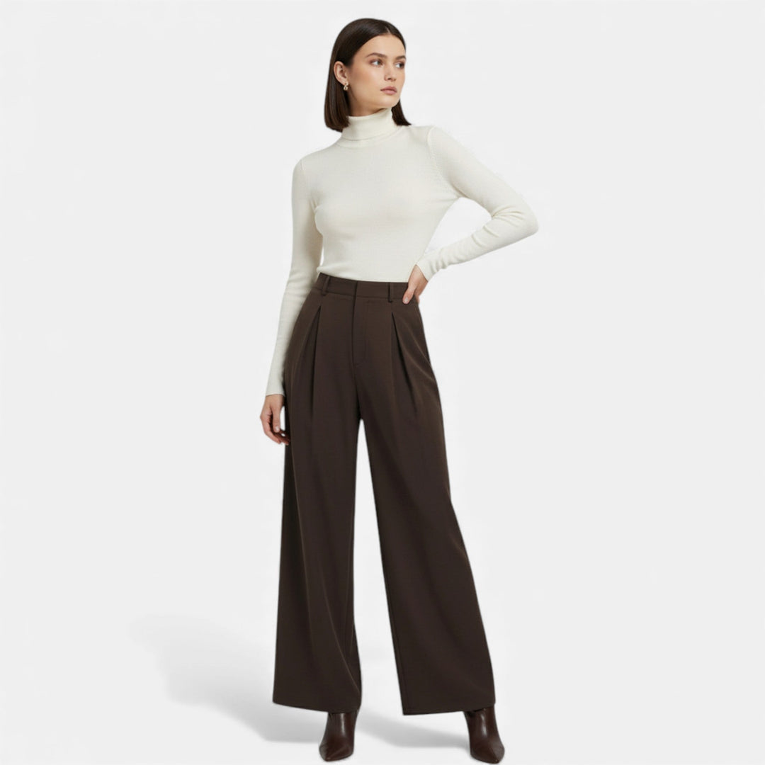 Elegant Jacquard Pleated Women's Wide-Leg Pants