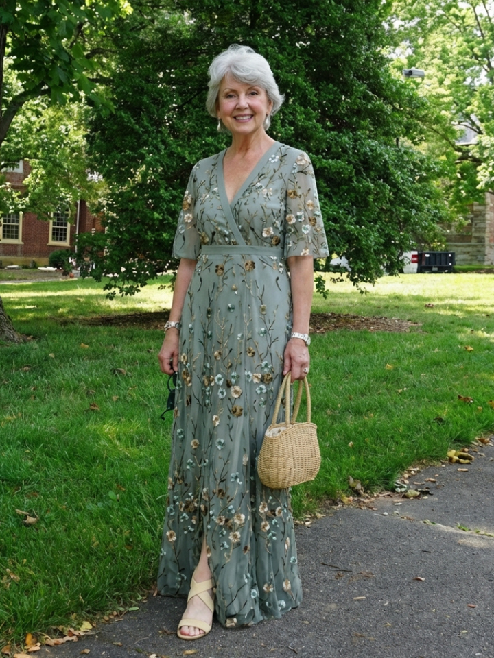 Elegant Floral Women's V-Neck Short Sleeve Maxi Dress