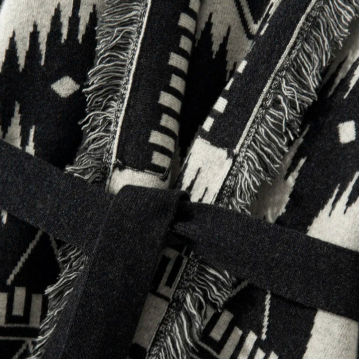 Luxurious Cashmere Jacquard Cardigan with Tassels for Women