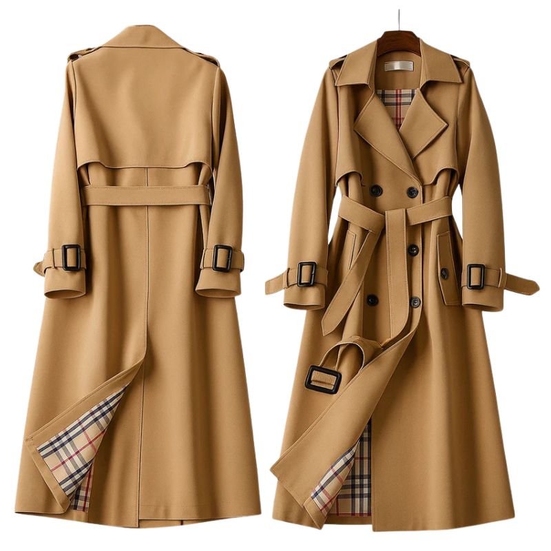 Classic Women's Trench Coat - Elegant Transitional Jacket with Belt