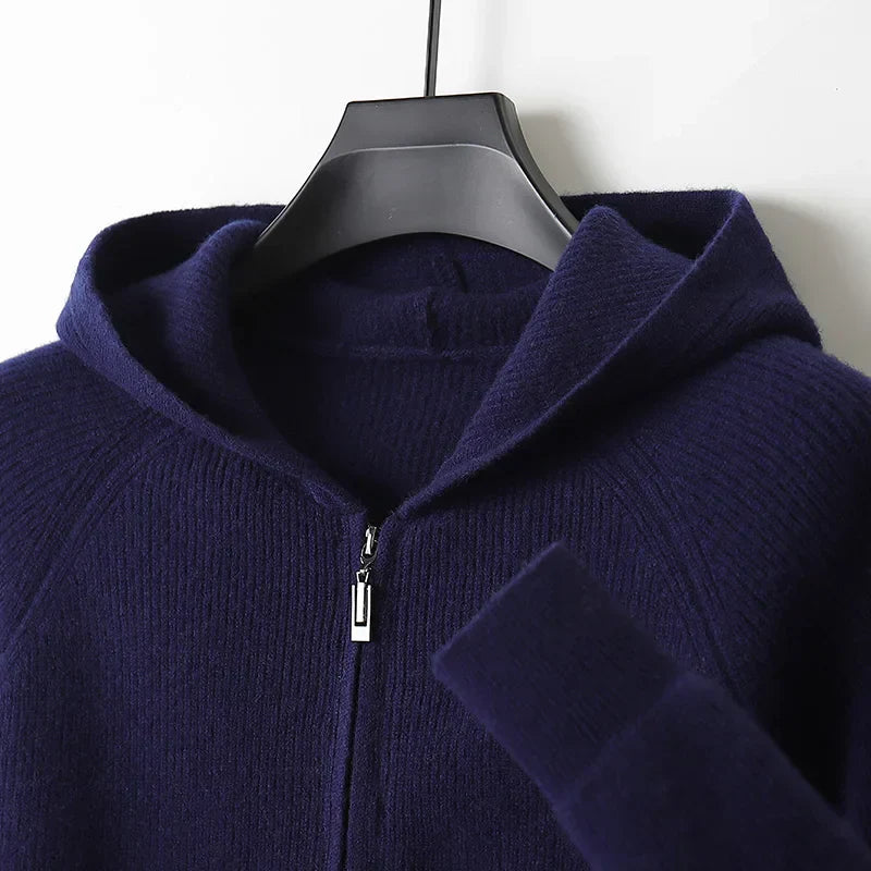 Men's Zip Pullover with Front Zipper - Elegant Knit Sweater for Business and Casual Wear