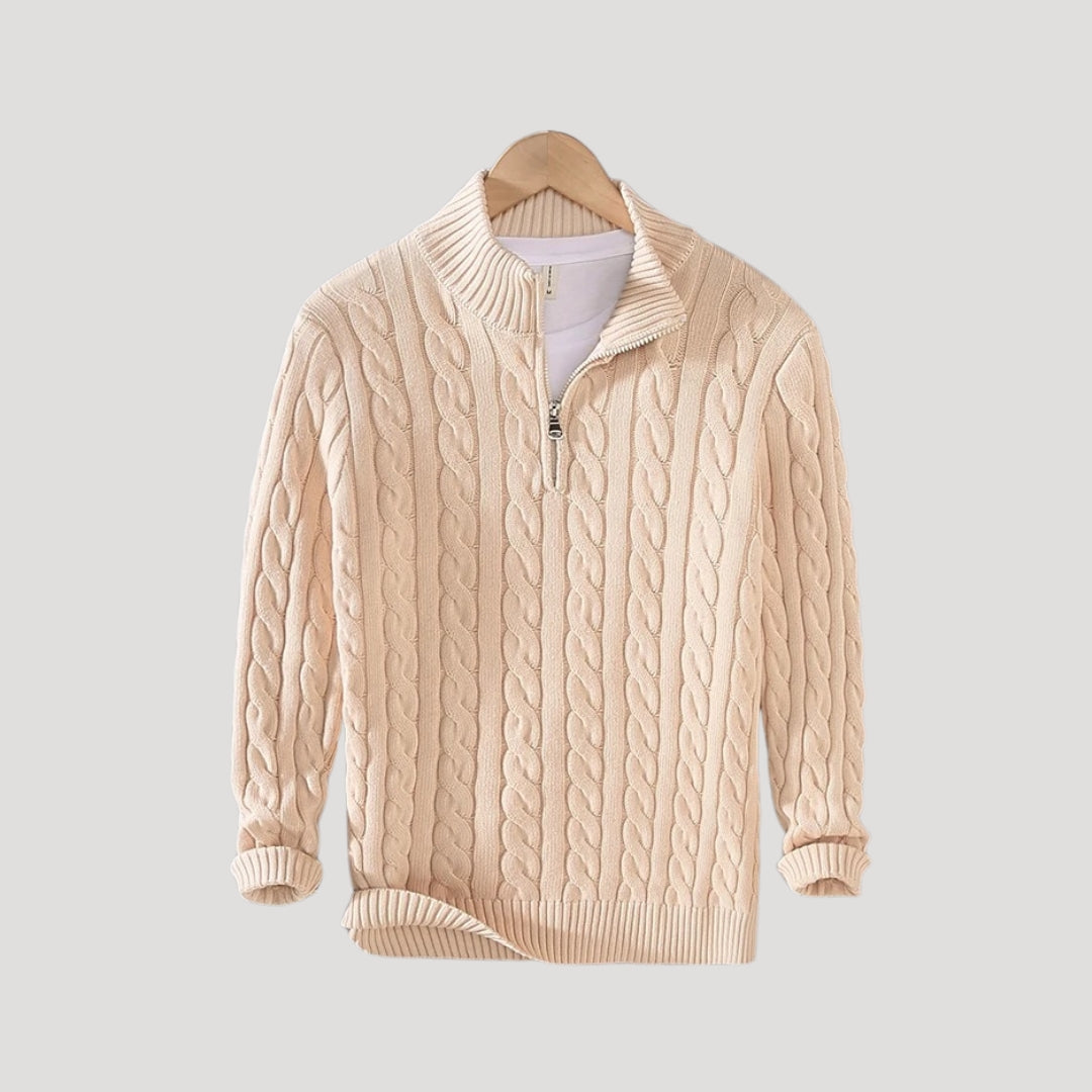 Men's Wool Cable-Knit Half-Zip Pullover Sweater