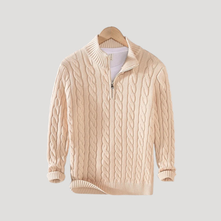 Men's Wool Cable-Knit Half-Zip Pullover Sweater