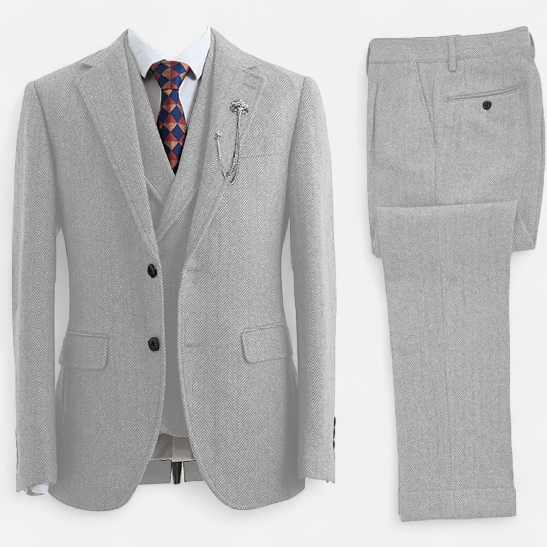 Elegant Tweed Herringbone Men's Suit Three-Piece Double-Breasted
