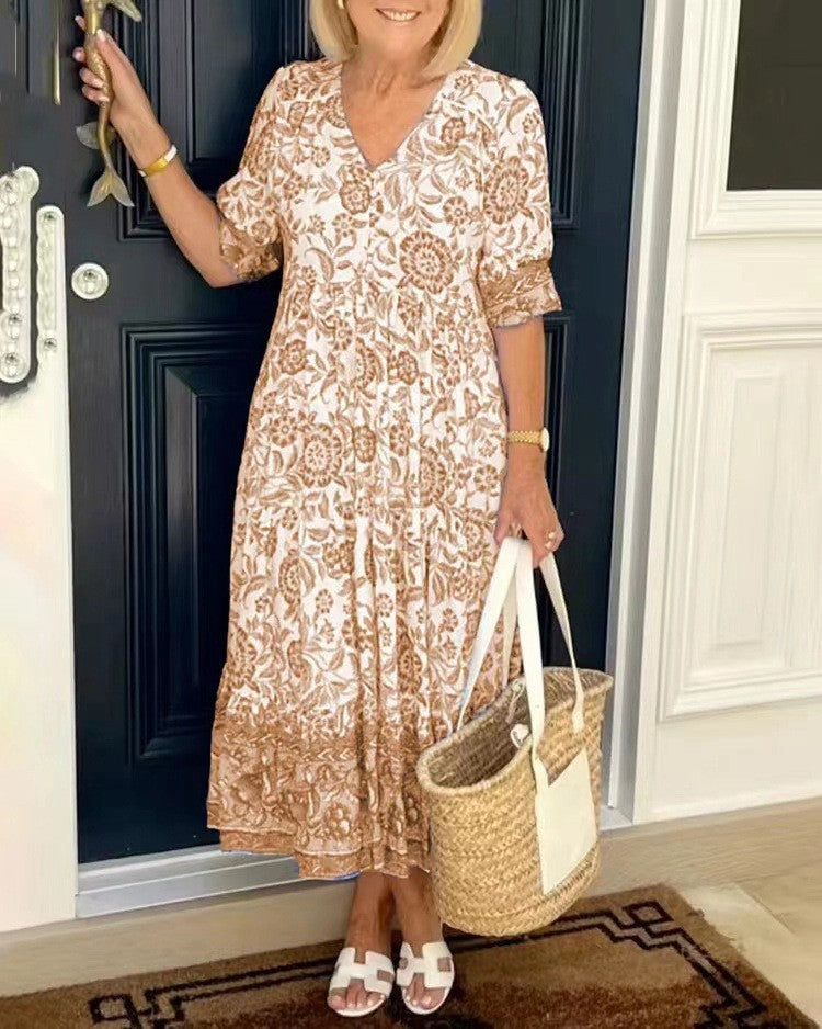 Elegant Breathable Women's V-Neck Floral Dress
