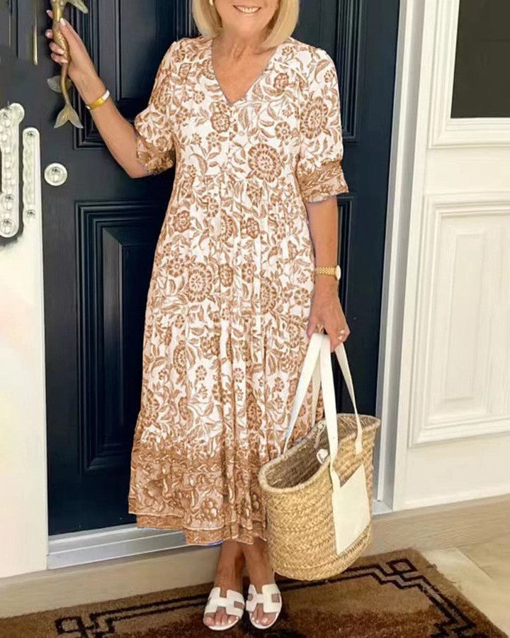 Elegant Breathable Women's V-Neck Floral Dress