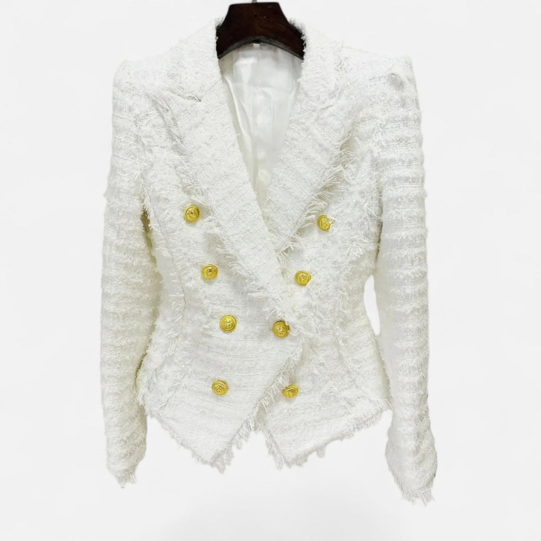Elegant Slim Fit Women's Tweed Blazer with Tassel Details