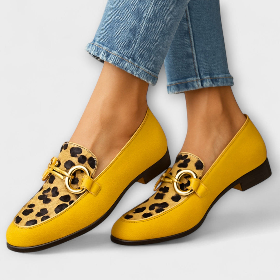 Stylish Women Animal Print Slippers with Gold Buckle Detail