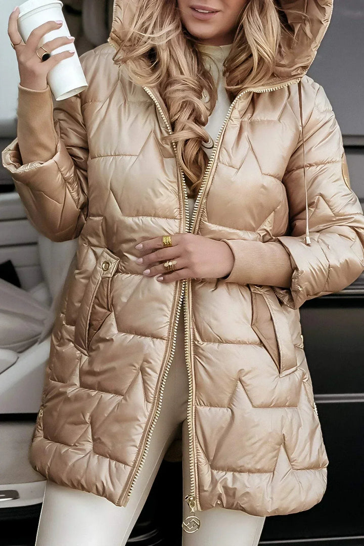 Long Quilted Women's Winter Jacket with Hood - Warm Puffer Jacket