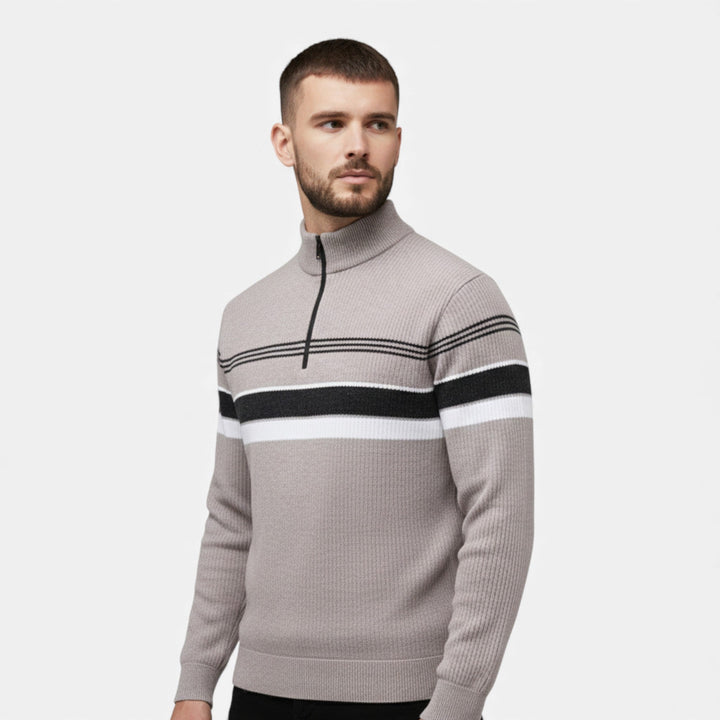 Men's Thick Striped Half-Zip Knit Sweater