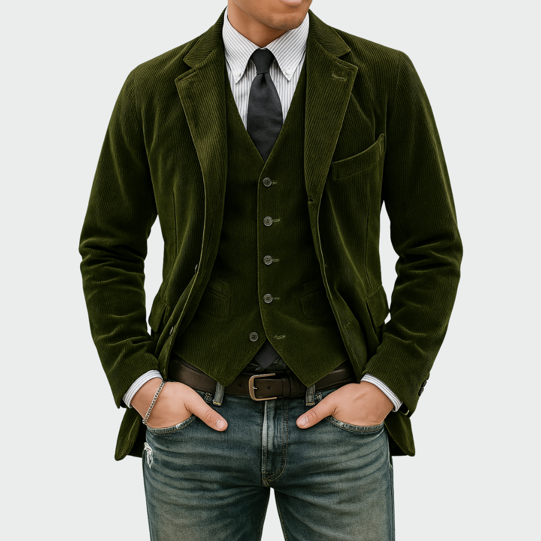 Men's Velvet Blazer & Vest Set - Elegant Two-Piece Ensemble