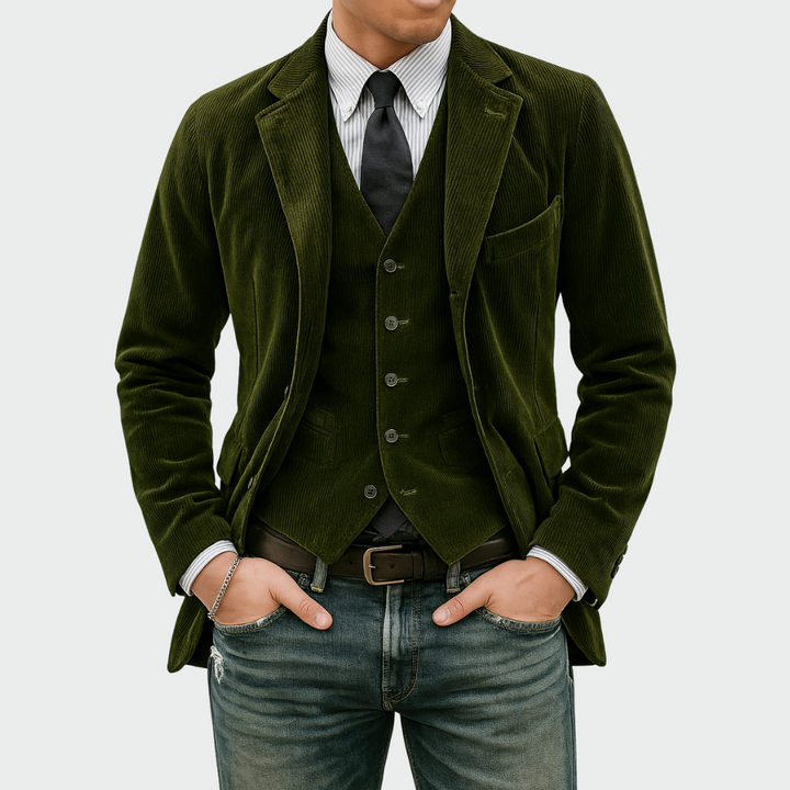Men's Velvet Blazer & Vest Set - Elegant Two-Piece Ensemble