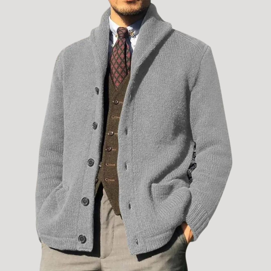 Men's Wool Cardigan with Shawl Collar - Elegant Coatigan Winter Jacket