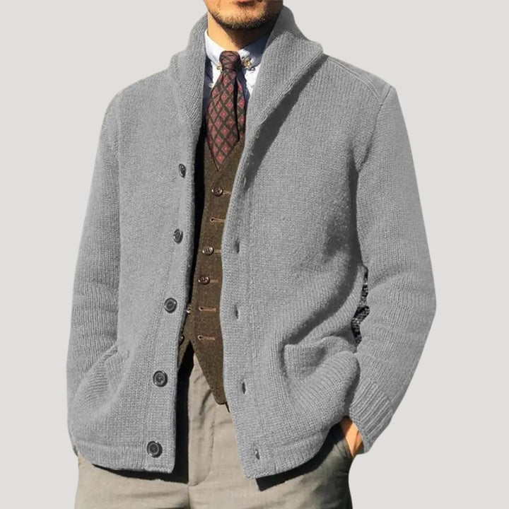 Men's Wool Cardigan with Shawl Collar - Elegant Coatigan Winter Jacket