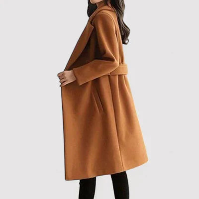 Elegant Women's Wool Coat with Belt - Warm Lined and Tailored