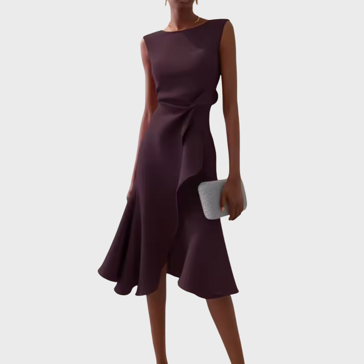 Elegant Draped Women's Asymmetric Midi Dress
