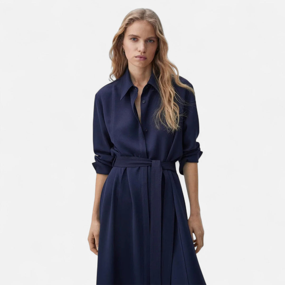 Elegant Slim-Fit Women's Midi Shirt Dress with Belt