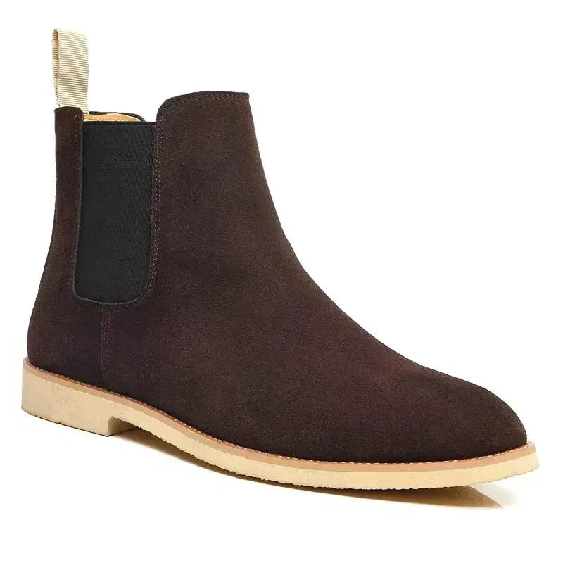 Men's Luxury Calfskin Suede Chelsea Boots - Classic Boots with Elastic Side Panels