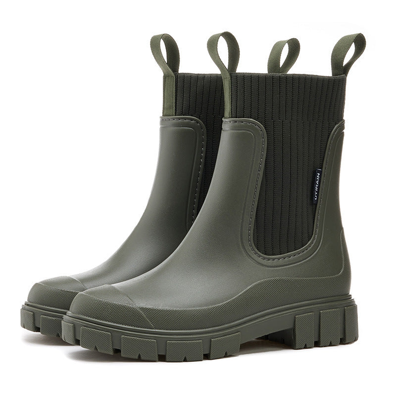 Waterproof Women's Rain Boots with Non-Slip Sole - Chelsea Boot Style