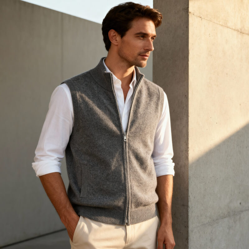 Men's Cashmere Zip-Up Vest