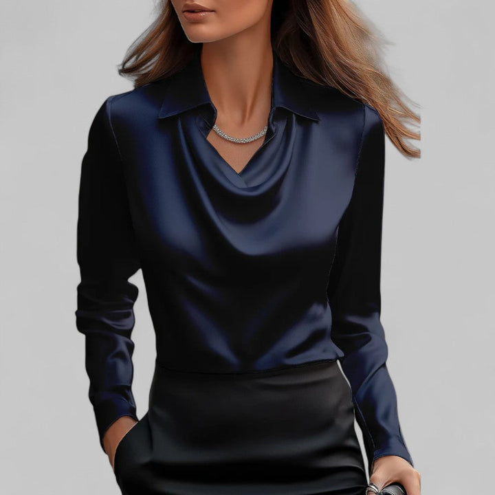Elegant Satin Waterfall Neckline Women's Blouse