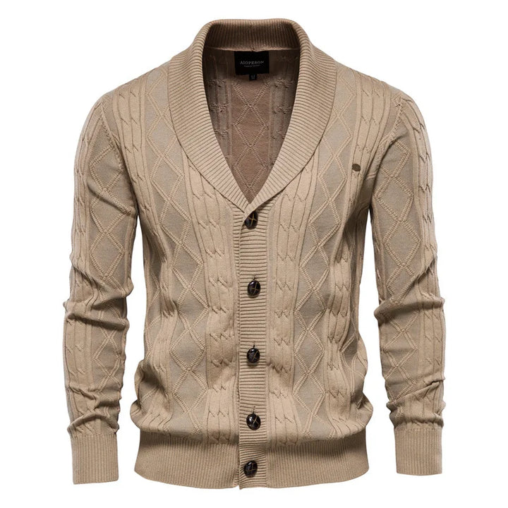 Men's Knit Cardigan with Shawl Collar - Soft Cotton and Elegant Fit