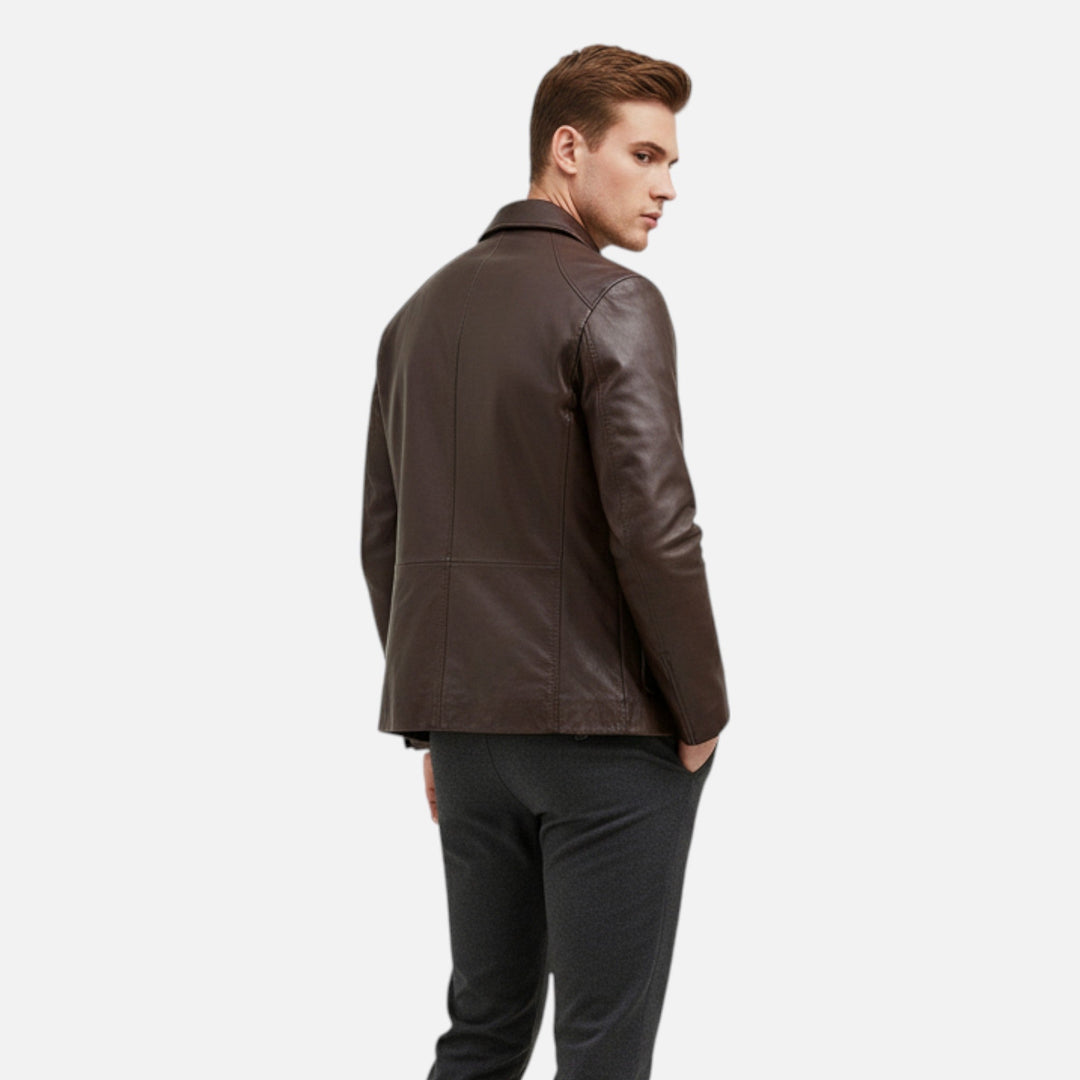 Elegant PU Leather Men's Jacket with Stand Collar