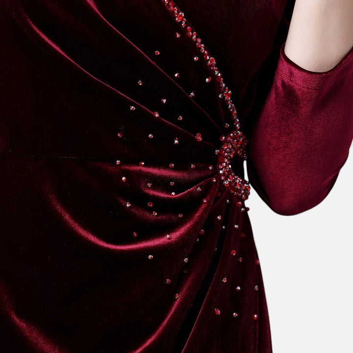 Women's Elegant Velvet Wrap Dress - Luxurious Draped Design