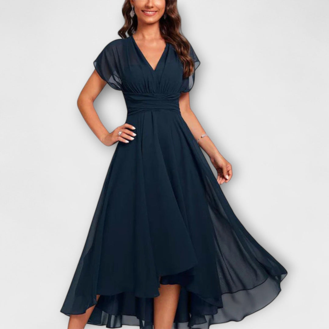 Women's A-Line Dress with V-Neck - Short Summer Dress