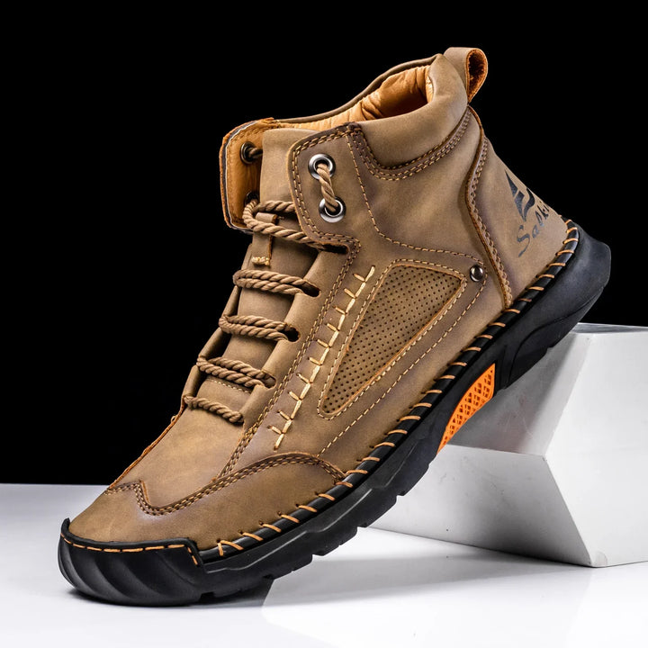 Men's Premium Leather High-Top Sneakers - Waterproof and Breathable