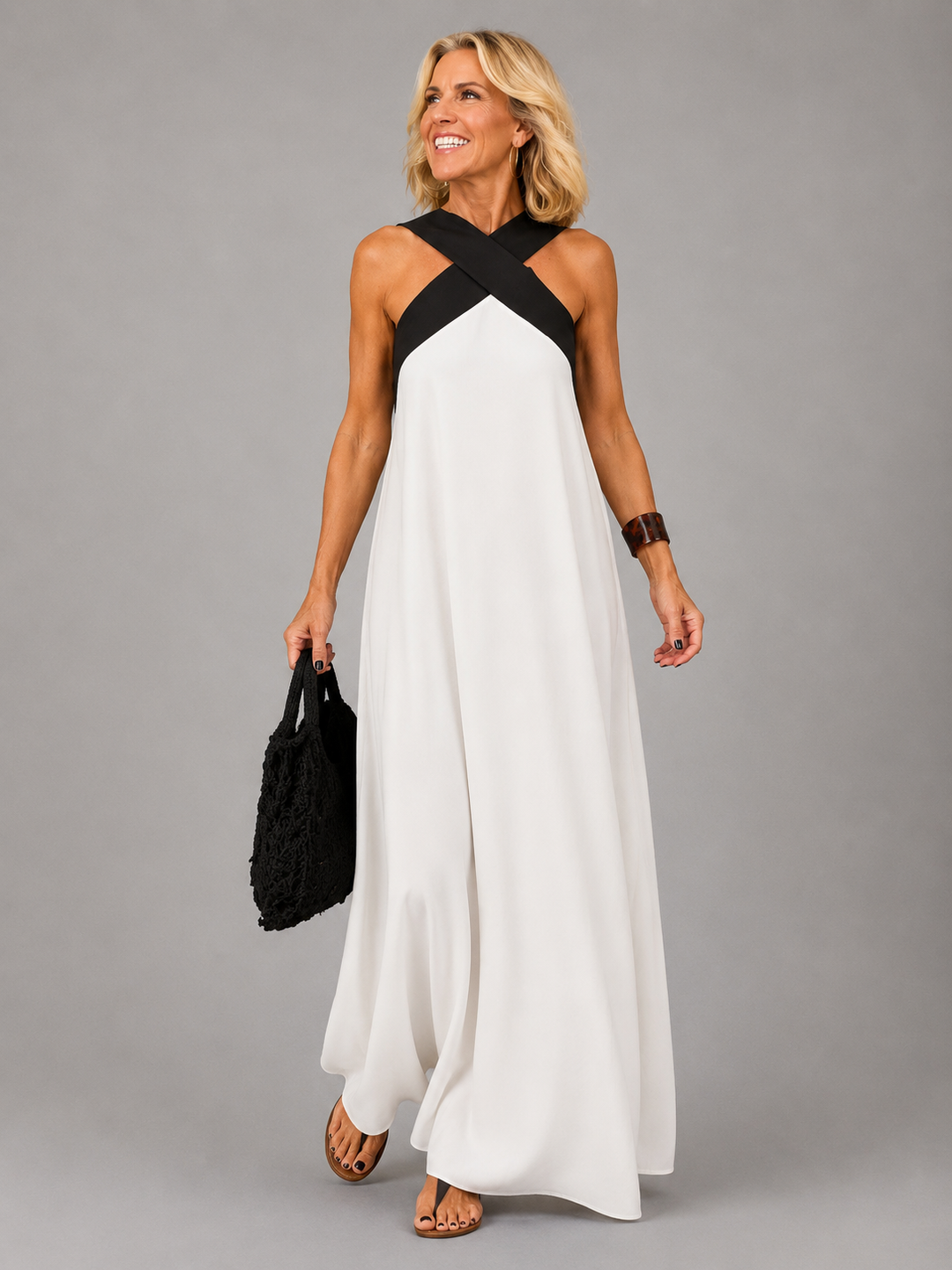 Elegant Cross-Neckline Women's Maxi Dress