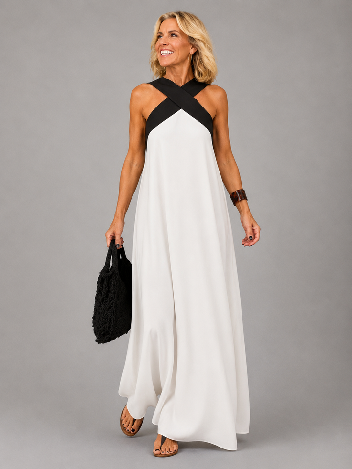 Elegant Cross-Neckline Women's Maxi Dress