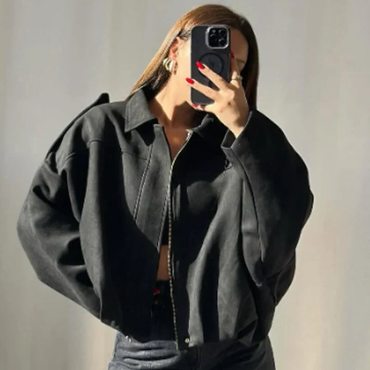 Stylish Cropped Zip-Up Women's Bomber Jacket