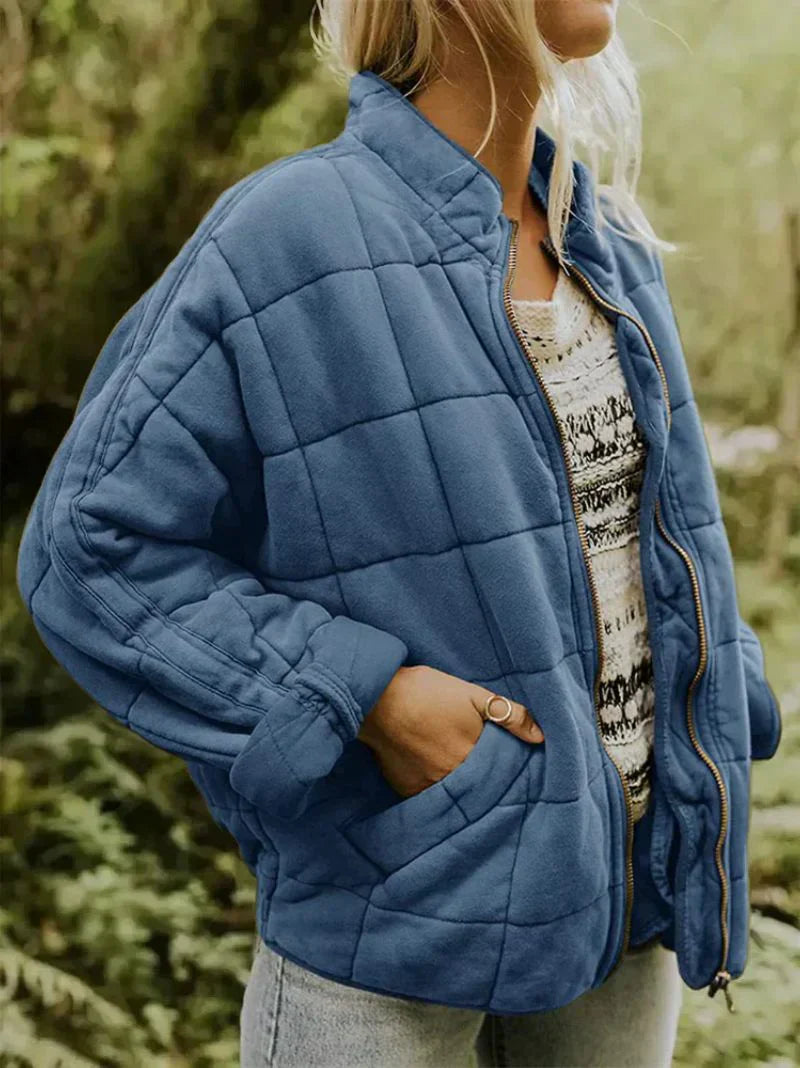 Women's Elegant Oversized Quilted Jacket - Lightweight and Warm-Lined