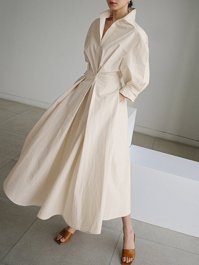 Elegant Polo Collar A-Line Women's Maxi Dress