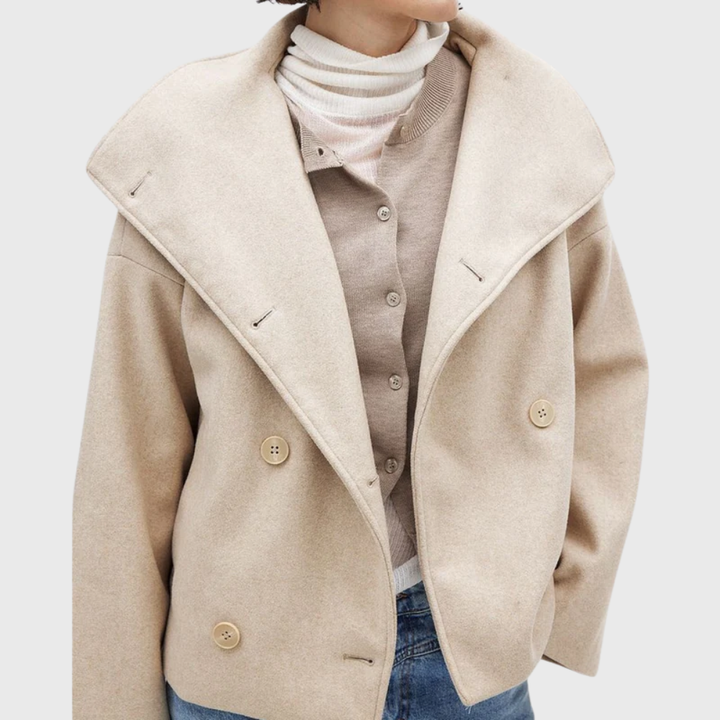 Warm Women's Short Coat - Double-Breasted and Lightly Lined