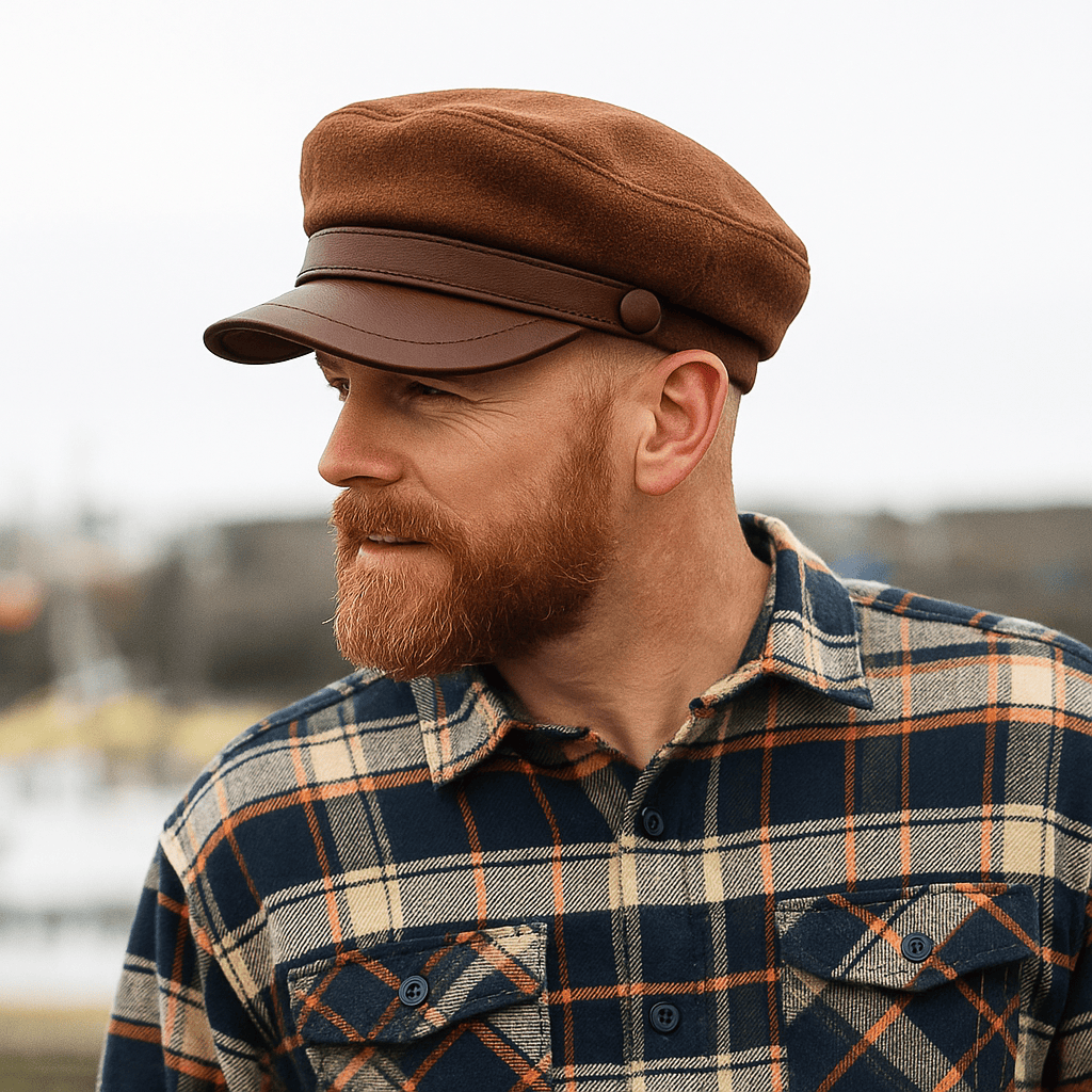 Classic Men's Fisherman Cap in Felt with Leather Brim