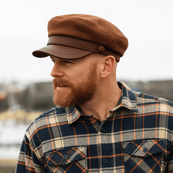 Classic Men's Fisherman Cap in Felt with Leather Brim