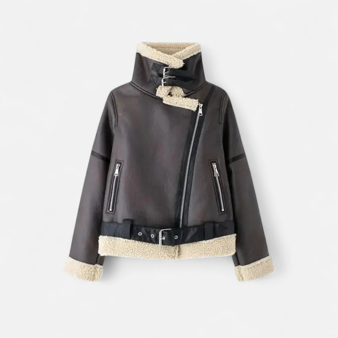 Elegant Fitted Women's Suede Leather Jacket