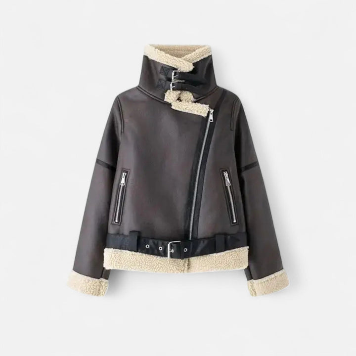 Elegant Fitted Women's Suede Leather Jacket